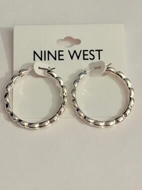 New Nine West Silver Tone Hoop Earrings